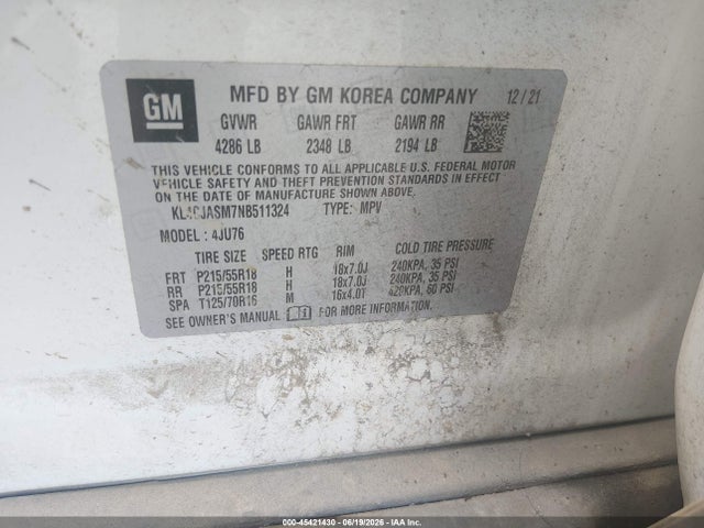 Aukcja sprzedaży 2022 Buick Encore Fwd Preferred, vin: KL4CJASM7NB511324, numer aukcji: 45421430
