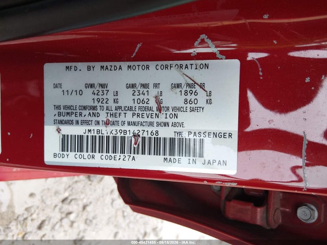 Aukcja sprzedaży 2011 Mazda Mazdaspeed3 Sport, vin: JM1BL1K39B1427168, numer aukcji: 45421455