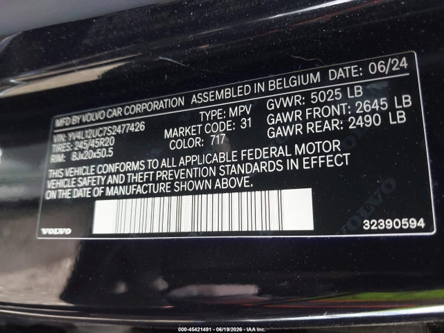 Aukcja sprzedaży 2025 Volvo Xc40 B5 Plus Dark Theme, vin: YV4L12UC7S2477426, numer aukcji: 45421491