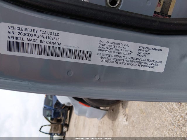 Aukcja sprzedaży 2022 Dodge Charger Sxt Rwd, vin: 2C3CDXBG0NH109814, numer aukcji: 45421534