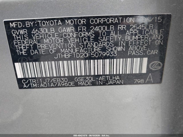 JTHBF1D20F5079933 Lexus IS 250