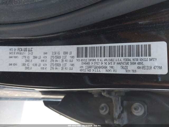 2019 Ram 1500 Big Horn/lone Star  4x4 5'7 Box მანქანა იყიდება აუქციონზე, vin: 1C6RRFFG6KN845484, აუქციონის ნომერი: 45421596