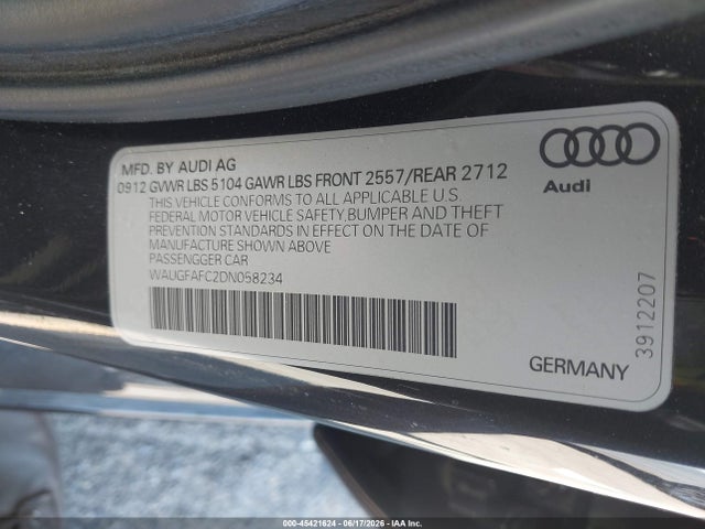 2013 Audi A6 2.0t Premium მანქანა იყიდება აუქციონზე, vin: WAUGFAFC2DN058234, აუქციონის ნომერი: 45421624