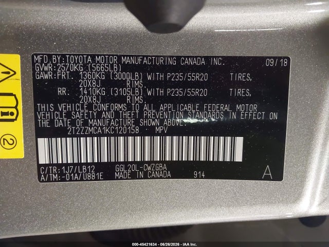 Aukcja sprzedaży 2019 Lexus Rx 350, vin: 2T2ZZMCA1KC120158, numer aukcji: 45421634