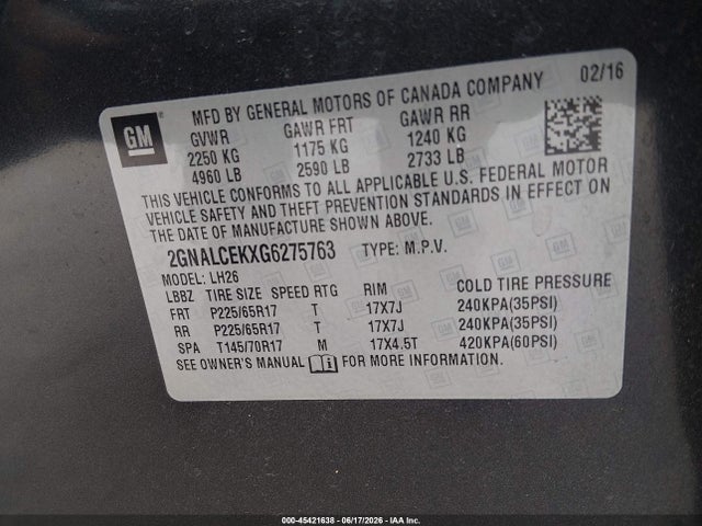 Chevrolet EQUINOX LT 2016 2GNALCEKXG6275763 Image 9