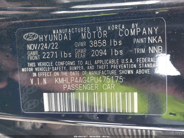 Aukcja sprzedaży 2023 Hyundai Elantra Limited, vin: KMHLP4AG4PU475175, numer aukcji: 45421677