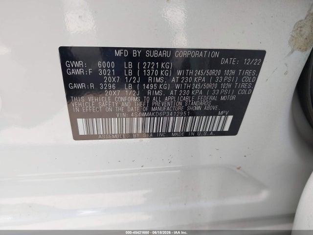Продаж на аукціоні авто 2023 Subaru Ascent Onyx Edition Limited 7-passenger, vin: 4S4WMAKD6P3412951, номер лоту: 45421680