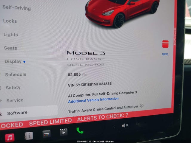 Aukcja sprzedaży 2021 Tesla Model 3 Long Range, vin: 5YJ3E1EB1MF034888, numer aukcji: 45421720