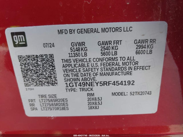 1GT49NEY5RF454192 GMC Sierra 2500hd 4wd Standard Bed Slt