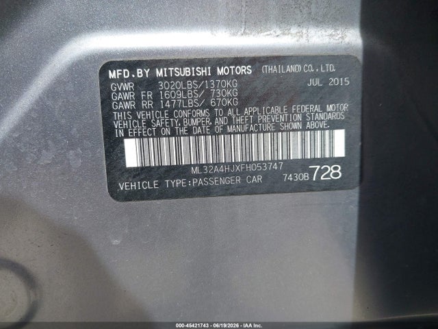 ML32A4HJXFH053747 Mitsubishi MIRAGE ES