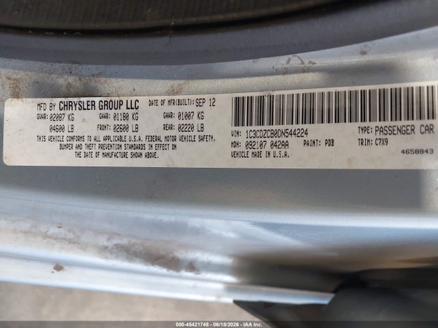 2013 Dodge Avenger Sxt მანქანა იყიდება აუქციონზე, vin: 1C3CDZCB0DN544224, აუქციონის ნომერი: 45421748
