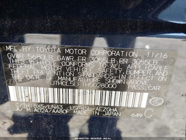 45421793 :رقم المزاد ، JTHCL5EF1H5028000 vin ، 2017 Lexus Ls 460 مزاد بيع