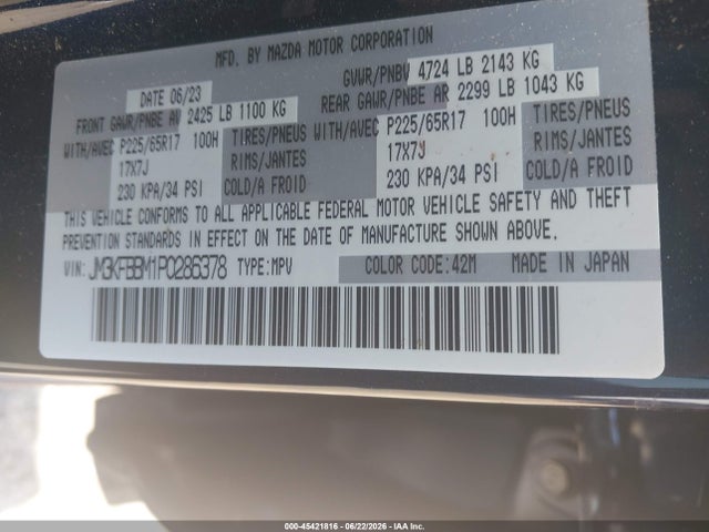 Aukcja sprzedaży 2023 Mazda Cx-5 2.5 S Select, vin: JM3KFBBM1P0286378, numer aukcji: 45421816
