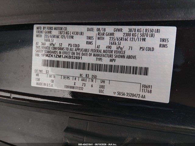 1FMZK1ZM1JKB52691 Ford Transit-150 Xl/xlt