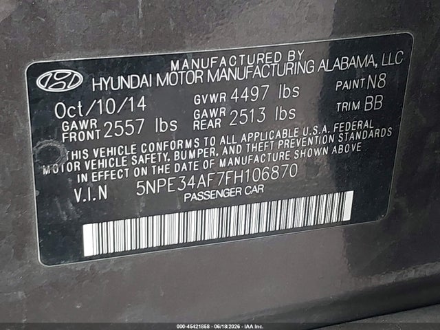 Hyundai Sonata Sport 2015 5NPE34AF7FH106870 Image 9