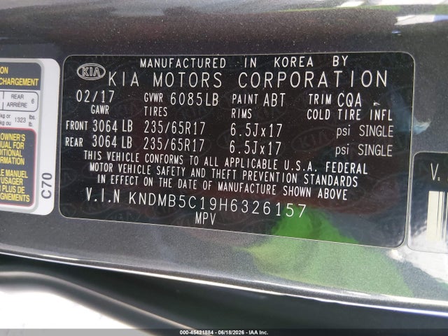Auction sale of the 2017 Kia Sedona Lx, vin: KNDMB5C19H6326157, lot number: 45421884