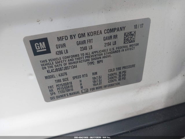 Aukcja sprzedaży 2018 Buick Encore Preferred Ii, vin: KL4CJBSB7JB571344, numer aukcji: 45421905