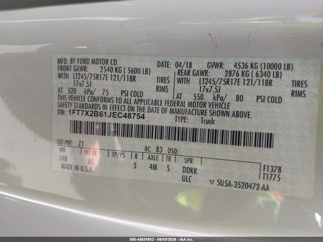 Ford F-250 Xl 2018 1FT7X2B61JEC48754 Image 9