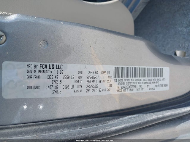 Продаж на аукціоні авто 2016 Chrysler Town & Country Touring, vin: 2C4RC1BGXGR260811, номер лоту: 45421933