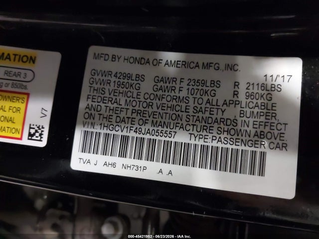 1HGCV1F49JA055557 Honda ACCORD EX