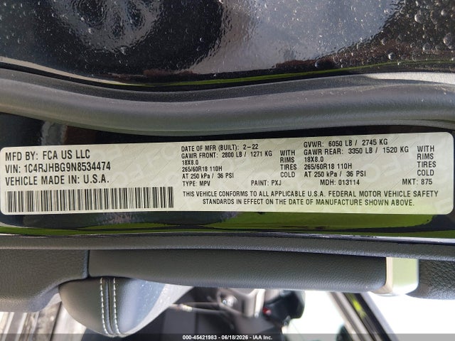 2022 Jeep Grand Cherokee Limited 4x4 მანქანა იყიდება აუქციონზე, vin: 1C4RJHBG9N8534474, აუქციონის ნომერი: 45421983