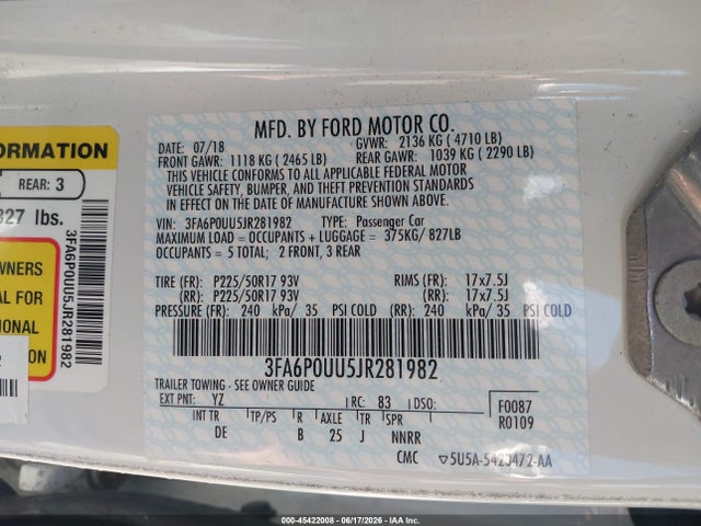 Ford Fusion Hybrid S 2018 3FA6P0UU5JR281982 Image 9