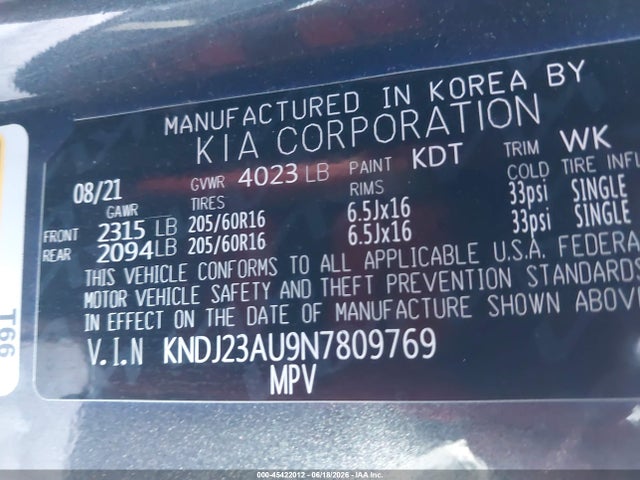 KIA SOUL LX 2022 KNDJ23AU9N7809769 Image 9