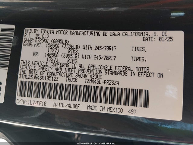 Auction sale of the 2025 Toyota Tacoma Sr5, vin: 3TMLB5JN4SM105123, lot number: 45422029