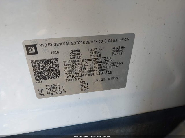45422038 :رقم المزاد ، 3GKALMEV8LL181318 vin ، 2020 Gmc Terrain Fwd Sle مزاد بيع