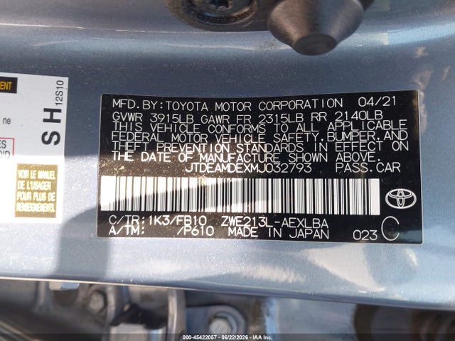 JTDEAMDEXMJ032793 Toyota Corolla Hybrid Le