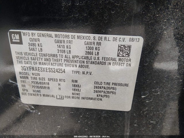 45422082 :رقم المزاد ، 3GYFNAE3XES524254 vin ، 2014 Cadillac Srx Standard مزاد بيع