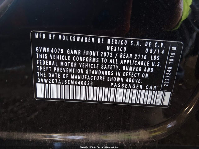 Volkswagen Jetta 2.0l S 2014 3VW2K7AJ6EM440826 Image 9