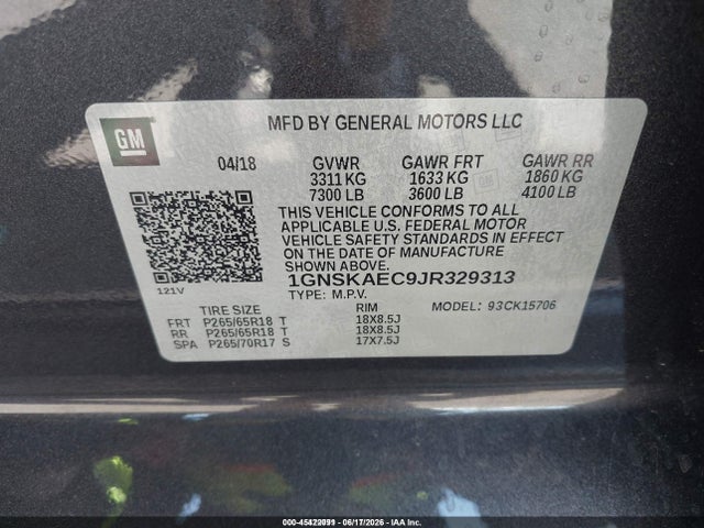 Chevrolet Tahoe Ls 2018 1GNSKAEC9JR329313 Image 9