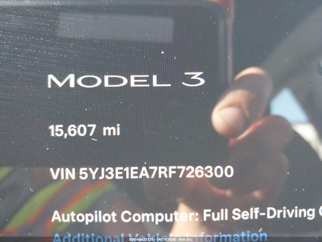 Продаж на аукціоні авто 2024 Tesla Model 3 Long Range Dual Motor All-wheel Drive/rear-wheel Drive, vin: 5YJ3E1EA7RF726300, номер лоту: 45422126