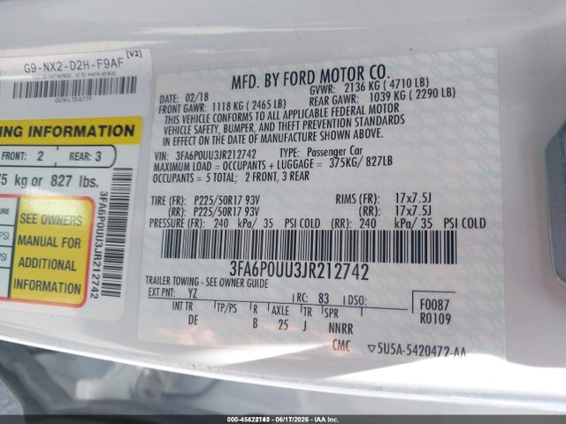 Ford Fusion Hybrid S 2018 3FA6P0UU3JR212742 Image 9