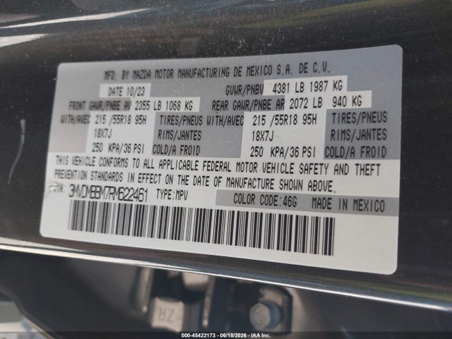 Aukcja sprzedaży 2024 Mazda Cx-30 2.5 S Select Sport, vin: 3MVDMBBM7RM622461, numer aukcji: 45422173