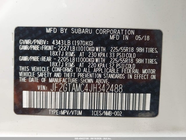 45422186 :رقم المزاد ، JF2GTAMC4JH342488 vin ، 2018 Subaru Crosstrek 2.0i Limited مزاد بيع