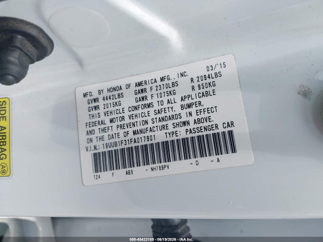 Aukcja sprzedaży 2015 Acura Tlx, vin: 19UUB1F31FA017901, numer aukcji: 45422189