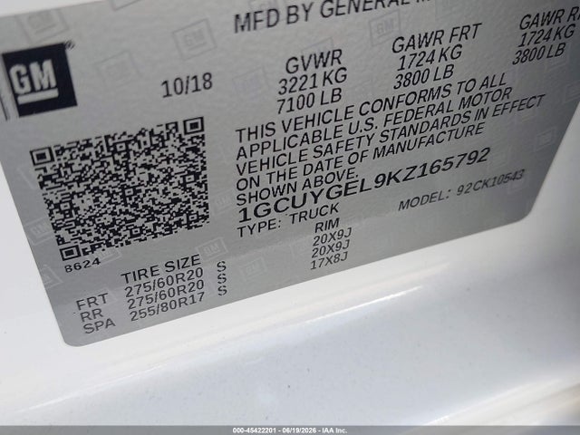 1GCUYGEL9KZ165792 Chevrolet Silverado 1500 Ltz
