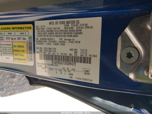 3FA6P0UU7JR209472 Ford Fusion Hybrid S