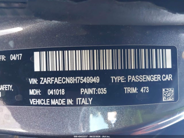 Alfa Romeo Giulia Ti Rwd 2017 ZARFAECN8H7549949 Image 9