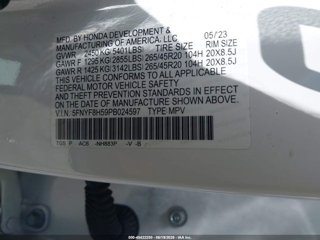 5FNYF8H59PB024597 Honda Passport Awd Ex-l