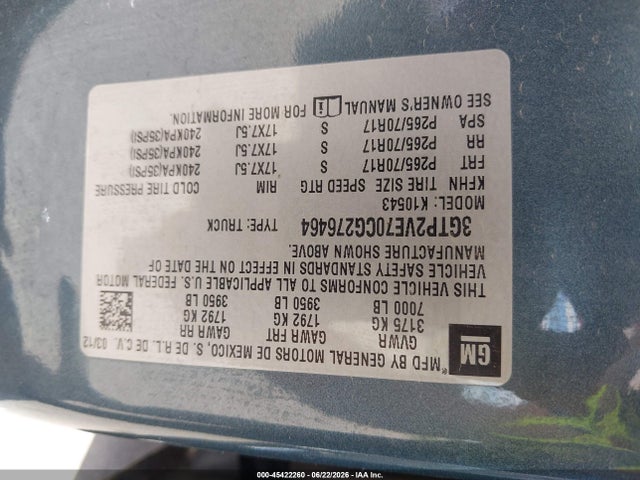 Aukcja sprzedaży 2012 Gmc Sierra 1500 Sle, vin: 3GTP2VE70CG276464, numer aukcji: 45422260