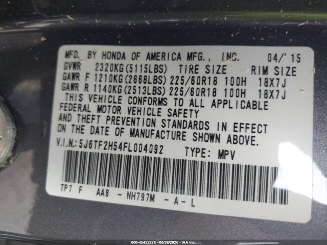 5J6TF2H54FL004092 Honda Crosstour Ex-l V6