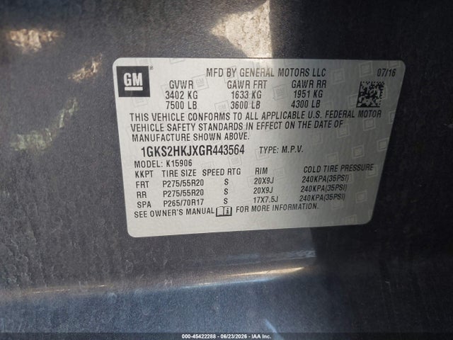 Aukcja sprzedaży 2016 Gmc Yukon Xl Denali, vin: 1GKS2HKJXGR443564, numer aukcji: 45422288