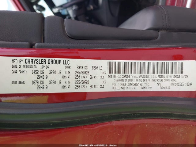 Продаж на аукціоні авто 2015 Jeep Grand Cherokee Summit, vin: 1C4RJFJG4FC665123, номер лоту: 45422356