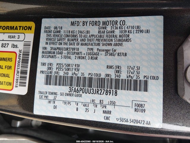 3FA6P0UU3JR278918 Ford Fusion Hybrid S