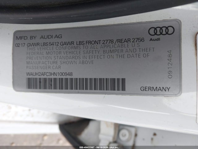Продажа на аукционе авто 2017 Audi A6 Prestige, vin: WAUH2AFC3HN100948, номер лота: 45422367