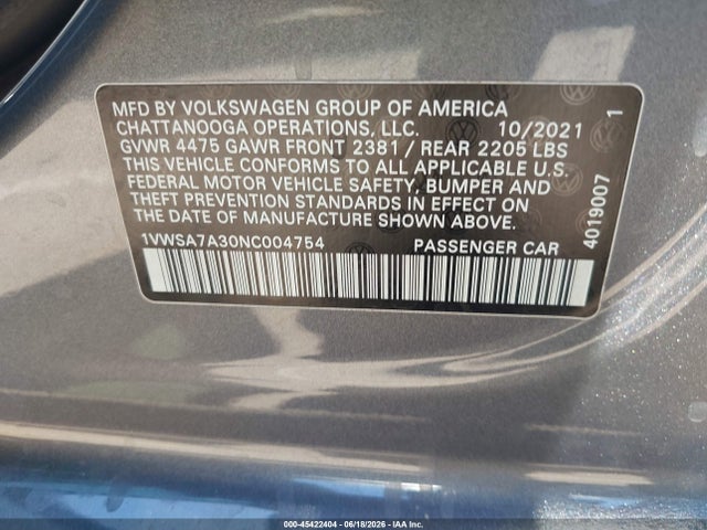 1VWSA7A30NC004754 Volkswagen Passat 2.0t Se
