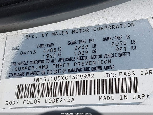 JM1GJ1U5XG1429982 Mazda Mazda6 I Sport